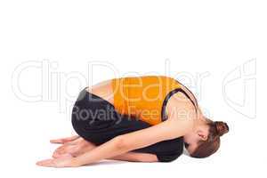 Woman Practicing Child Pose Yoga Asana