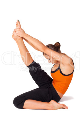 Woman Practicing Yoga Heron Pose