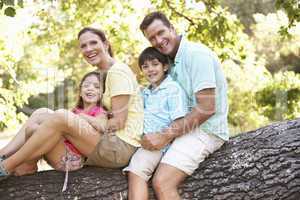 Family Sitting On Tree In Park