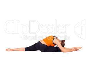 Fit Woman Practicing Yoga Stretching Exercise