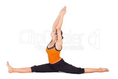 Fit Woman Practicing Monkey God Yoga Pose