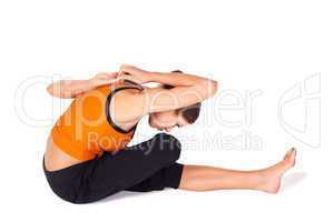 Fit Woman Practicing Yoga Stretching Asana