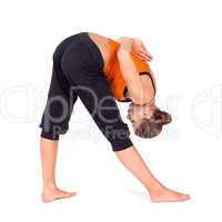 Woman Doing Intense Side Stretch Yoga Exercise