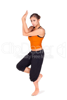 Woman Practicing Eagle Pose Yoga Exercise