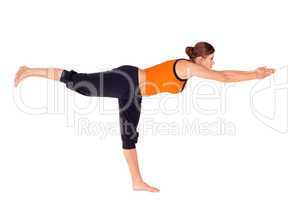 Woman Practicing Warrior Pose 3 Yoga Exercise
