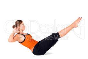 Woman Practicing Boat Pose Yoga Exercise