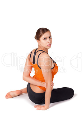 Woman Practicing Sage Pose Yoga Exercise