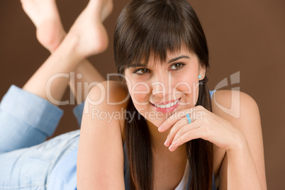 Portrait woman teenager relax lying down