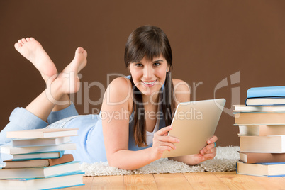 Touch screen computer - woman teenager study