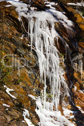 Weeping wall in Smoky Mountains covered in ice