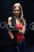 The beautiful girl with black gloves