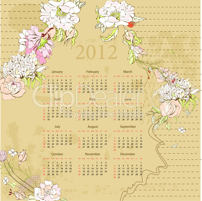 Vintage template for calendar 2012