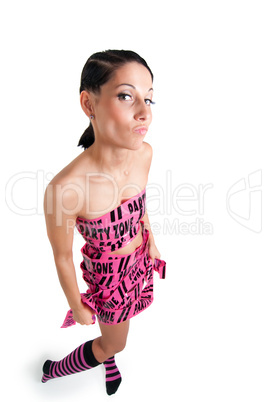 Girl in pink tape dress