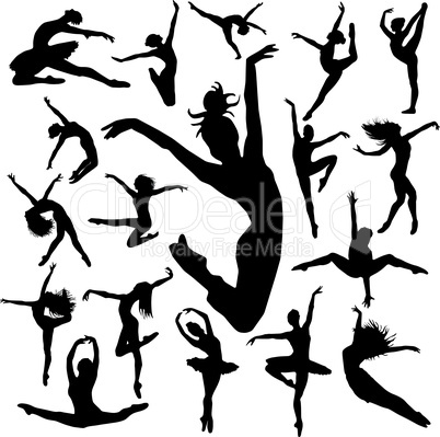 Set Dance girl ballet silhouettes vector