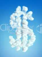 Cloud dollar symbol shape over blue sky