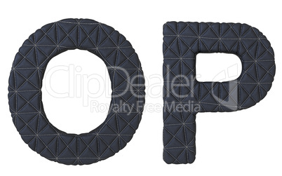 Luxury black stitched leather font O P letters