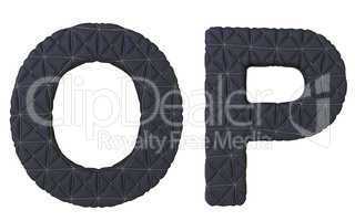 Luxury black stitched leather font O P letters