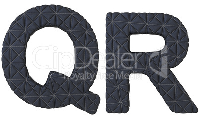 Luxury black stitched leather font Q R letters