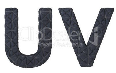 Luxury black stitched leather font U V letters