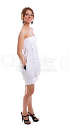 Beauty woman in white cloth smile
