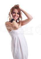 young woman with hair smile in white cloth