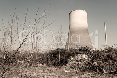 Nuclear power plant in an apocalyptic scenery