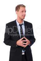 Young businessman talking to an audience