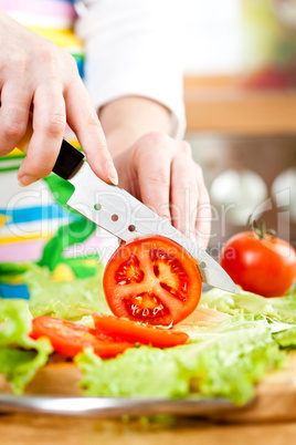 Woman's hands cutting vegetables