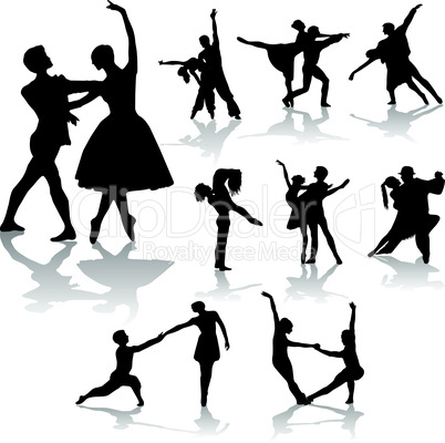 dancing couples silhouettes collection - vector