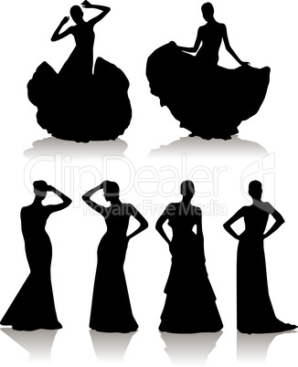 vector illustration set of various girls in long dress