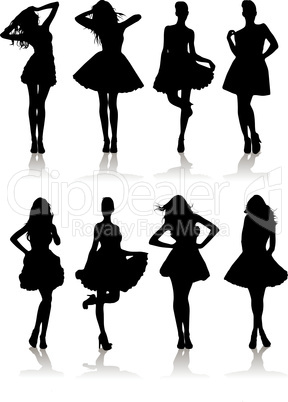 set of various beautiful model girls in dress.