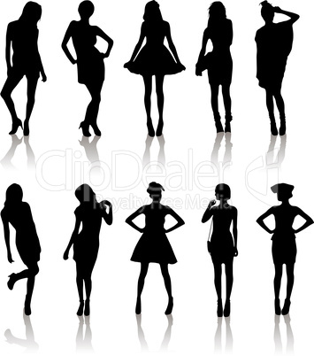 set of various beautiful model girls in dress.