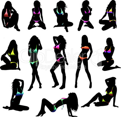 Bikini girls silhouette - vector