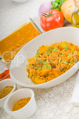 curry beef rice and potatoes