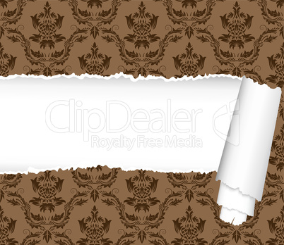 seamless damask pattern with ripped copy-space