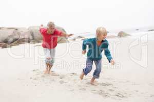 Grandfather Chasing Grandson