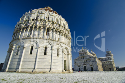 Piazza dei Miracoli in Pisa after a Snowstorm