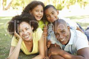 Portrait of Happy Family Piled Up In Park