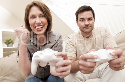 Man Woman Couple Playing Video Console Game