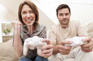 Man Woman Couple Playing Video Console Game