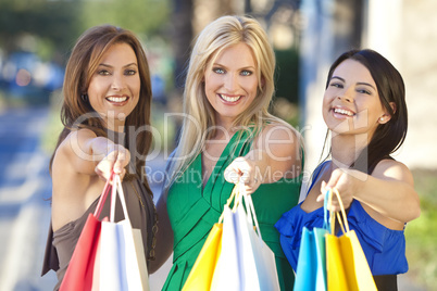 Three Beautiful Women With Fashion Shopping Bags