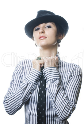 Woman with tie and hat