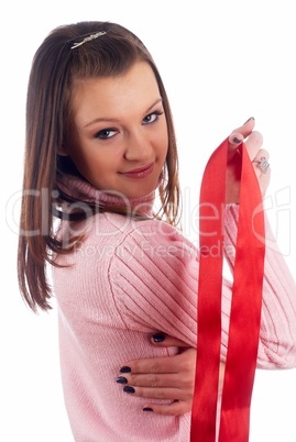 Woman with red tape