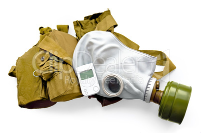 Gas mask with carrying case and a radiometer