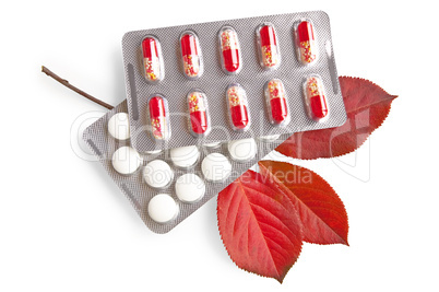 Medications with red leaves