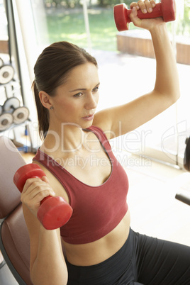 Young Woman Working With Weights In Gym