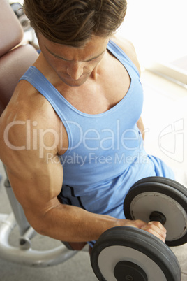 Man Working With Weights In Gym