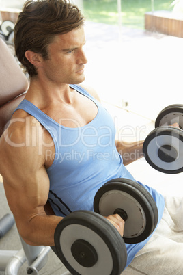 Man Working With Weights In Gym