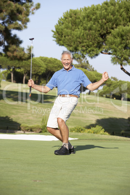 Senior Male Golfer On Golf Course Putting On Green