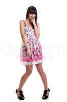 Pretty girl in summer transparent dress cofused